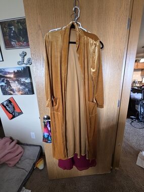 Golden Velvet Duster Cardigan - Mustard Gold